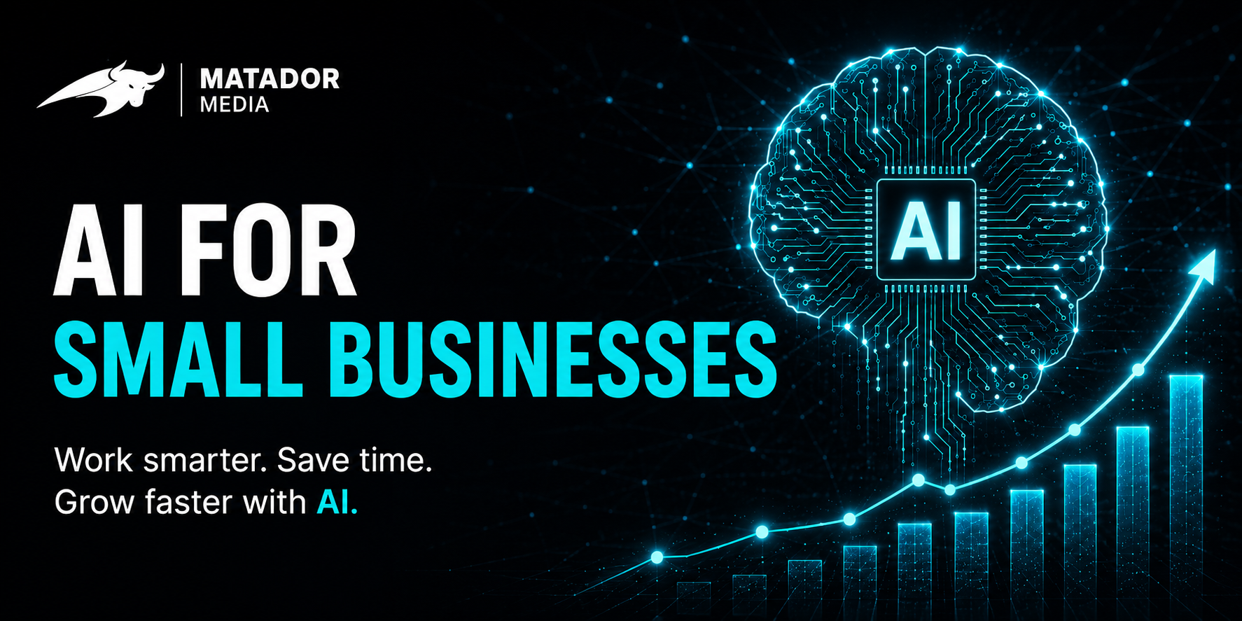 AI receptionist answering a small business phone call with a Matador Media brand mark